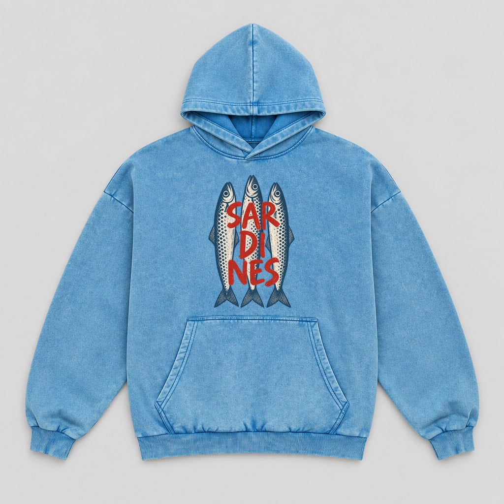 Three Sardines Typography Hoodie - Front Print | My Turtle