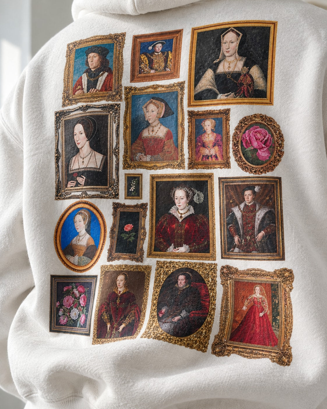 Tudor Portrait Gallery Hoodie - Print close-up · front | My Turtle