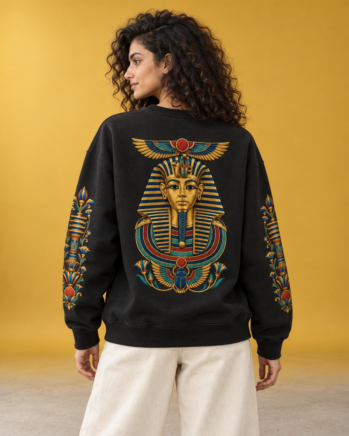 Tutankhamun Golden Mask Sweatshirt - Back Print Model Shot | My Turtle