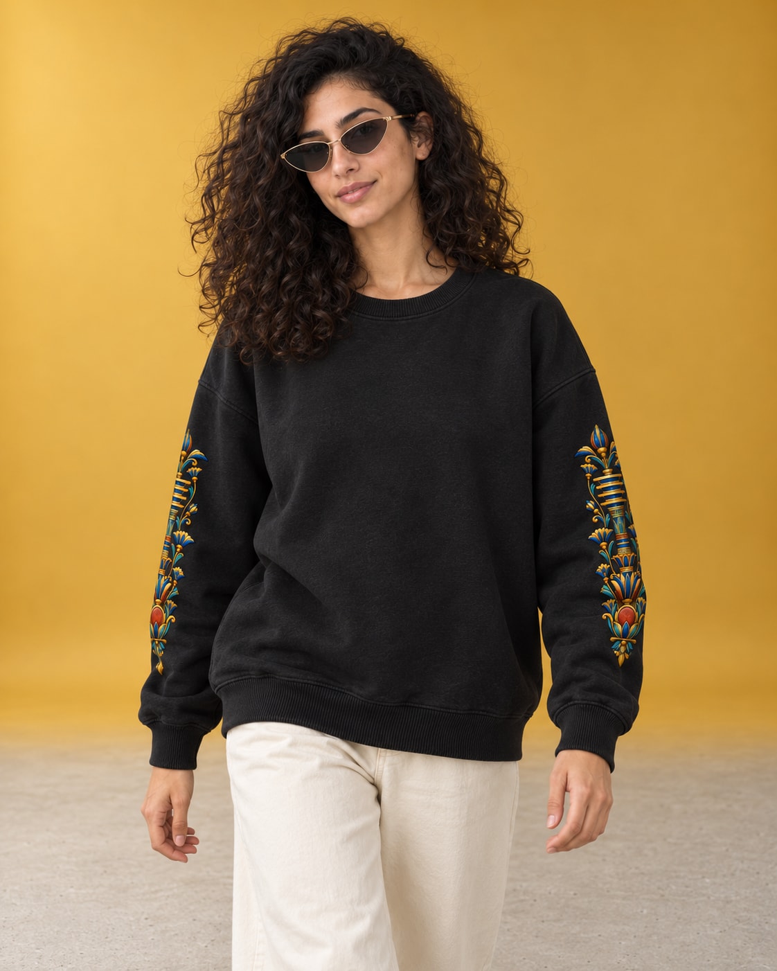 Tutankhamun Golden Mask Sweatshirt - Front Print Model Shot | My Turtle