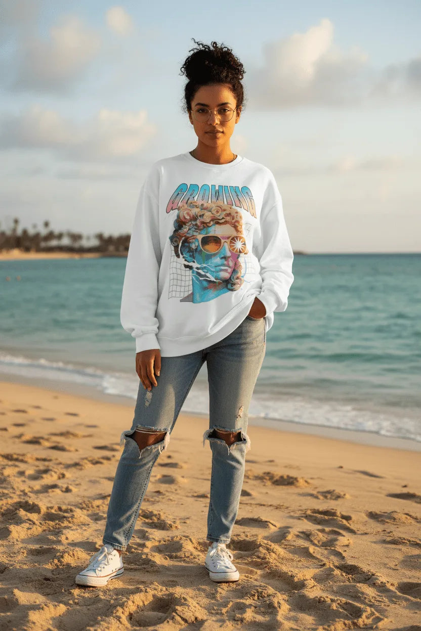 Drowning Vaporwave Skull Crewneck - Image 2