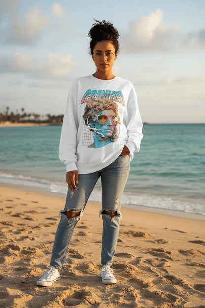 Drowning Vaporwave Skull Crewneck - Image 2