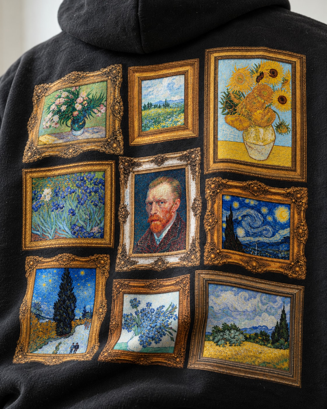 Van Gogh Gallery Collage Hoodie - Print close-up · front | My Turtle