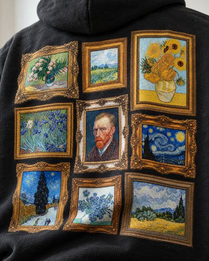 Van Gogh Gallery Collage Hoodie - Print close-up · front | My Turtle