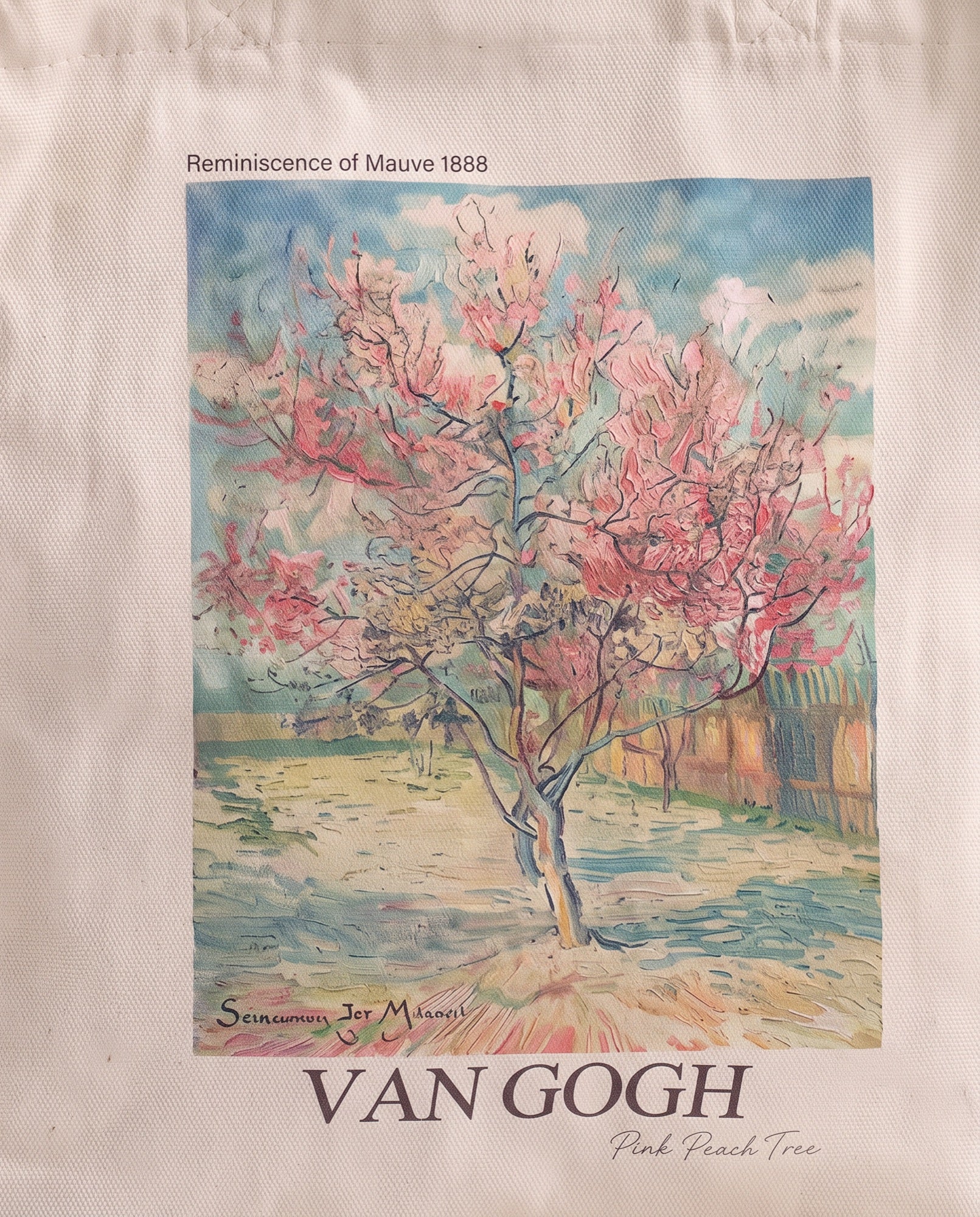 van-gogh-pink-peach-tree-tote-bag Print close-up