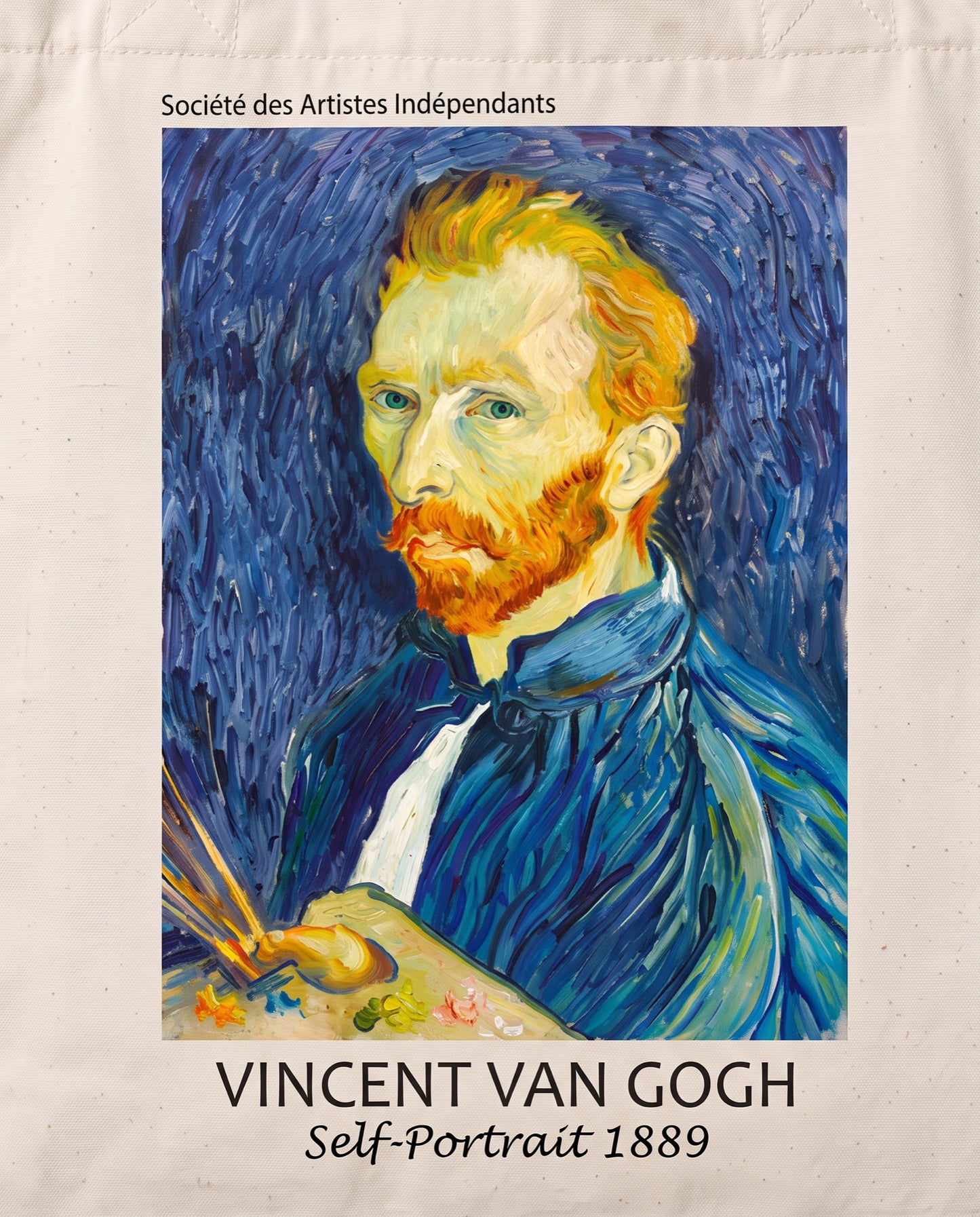 van-gogh-self-portrait-1889-tote-bag Print close-up
