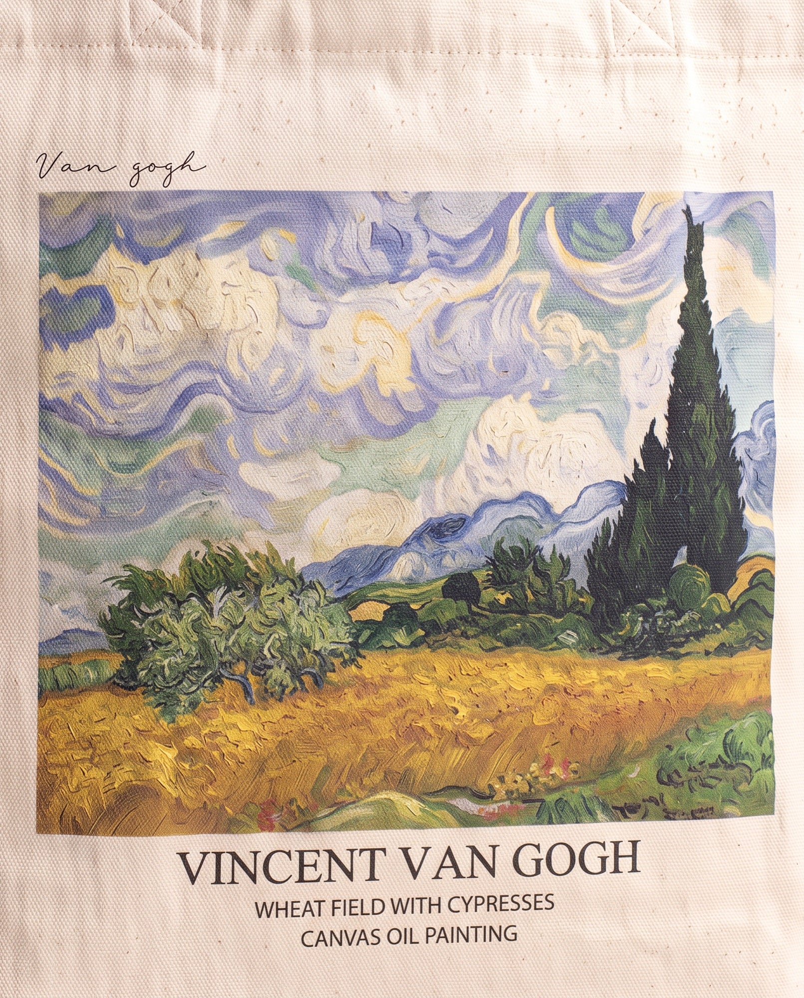 van-gogh-wheat-field-with-cypresses-tote-bag Print close-up