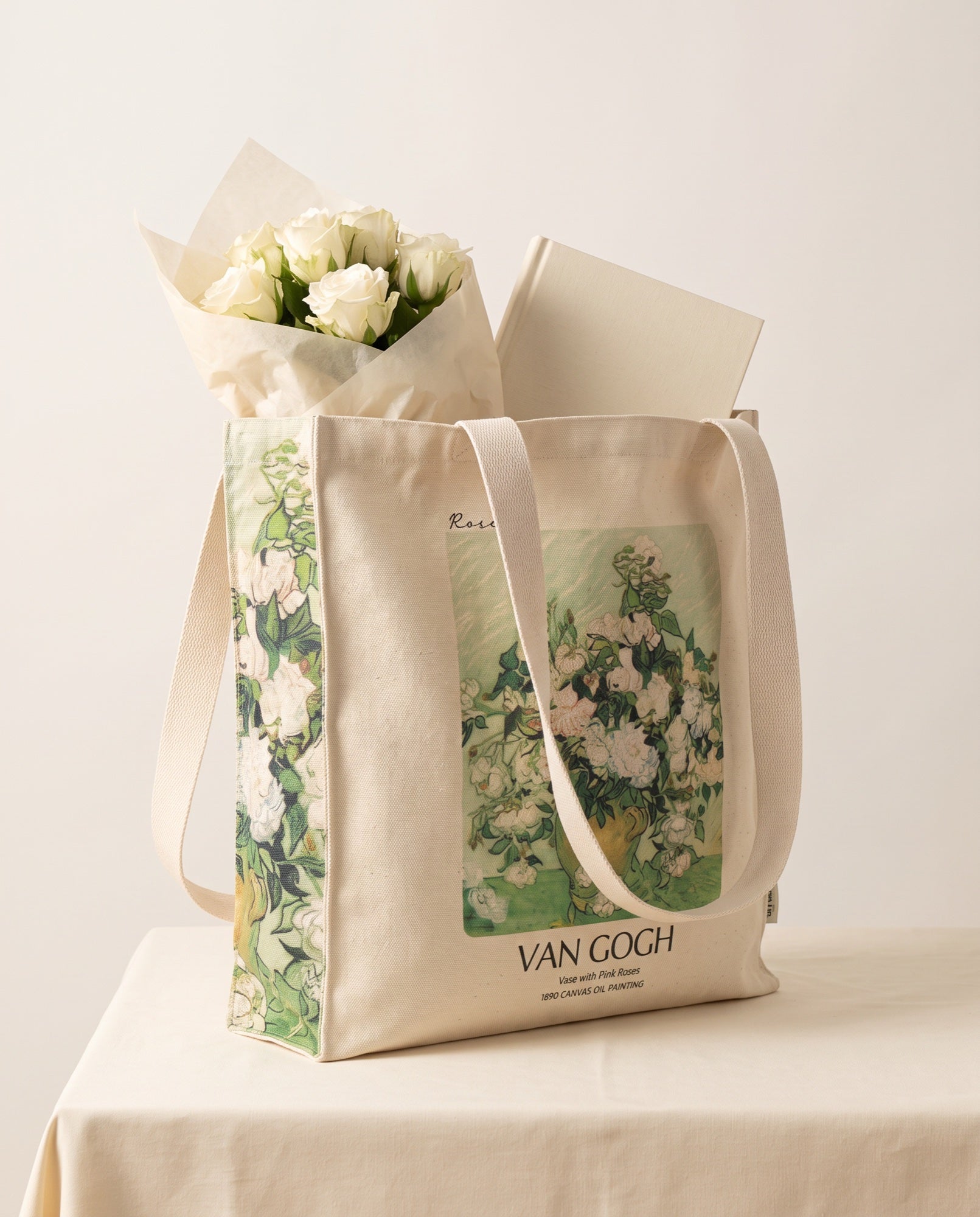 van-gogh-white-rose-tote-bag What fits inside