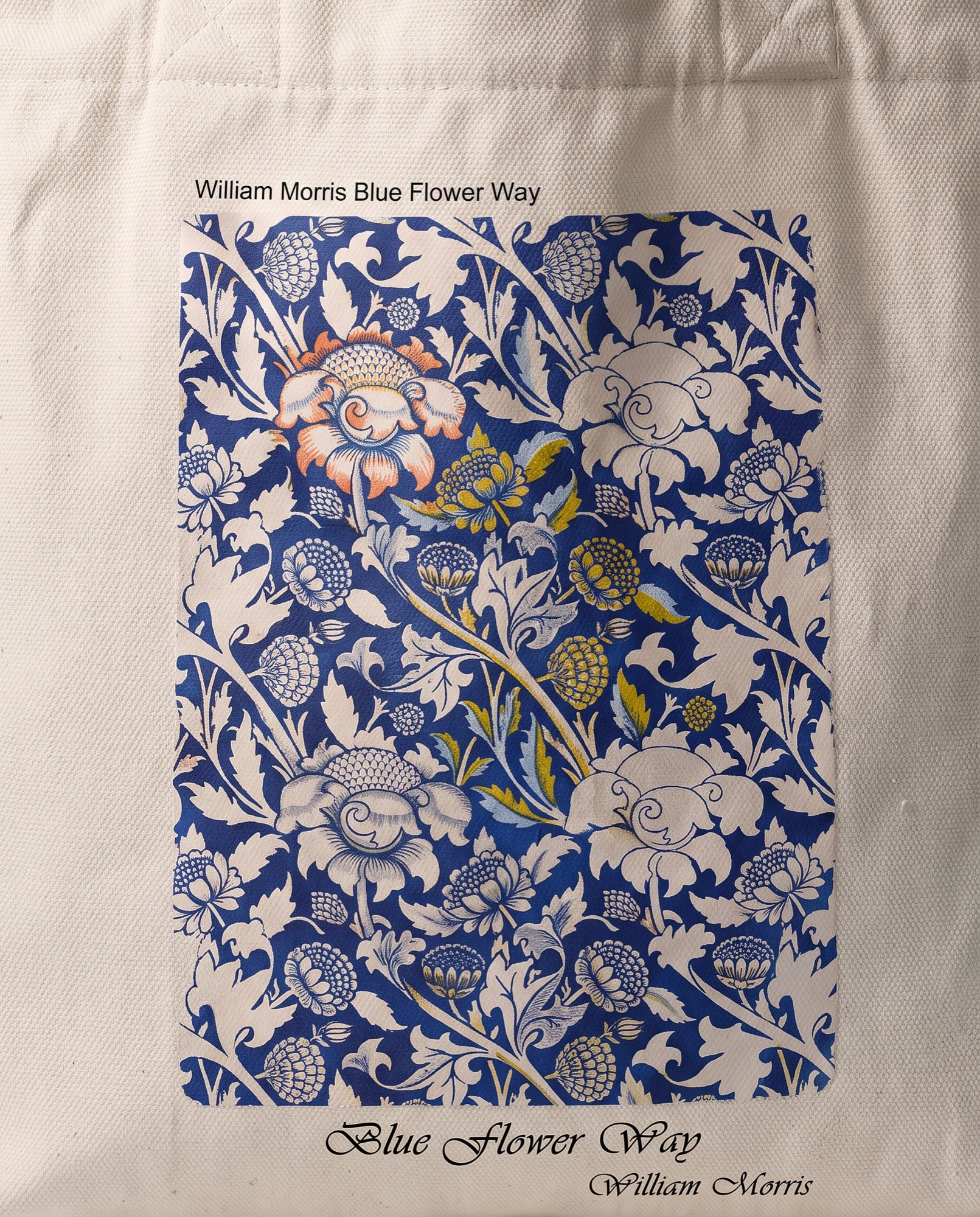 william-morris-blue-flower-wey-tote-bag Print close-up