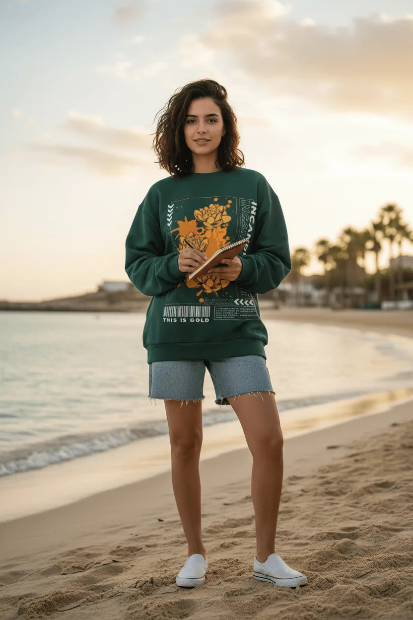 Incandescent Floral Green Crewneck - Image 1