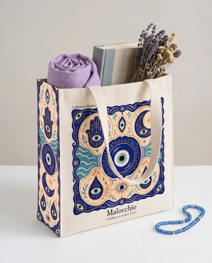 Malocchio tote bag open showing capacity